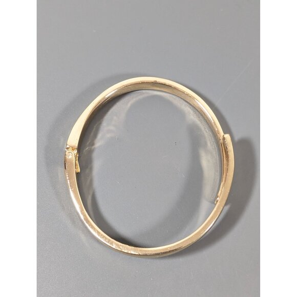 Modernist Gold Tone Bypass Hinge Bangle Bracelet Retro Glam 7 in - Picture 2 of 9